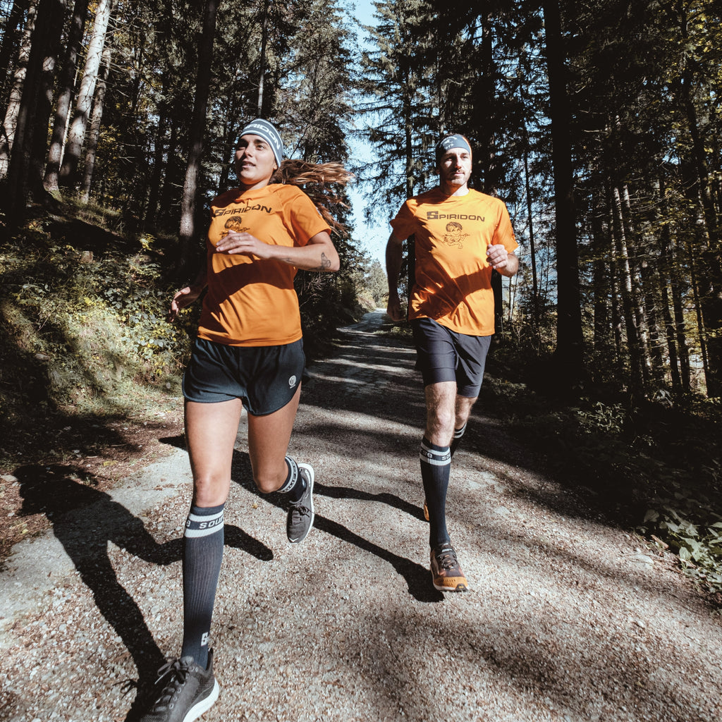 Spiridon t-shirt recyclé orange for running Fil labellisé Newlife™, Oeko-Tex® et Global Recycle standard trail marathon femme