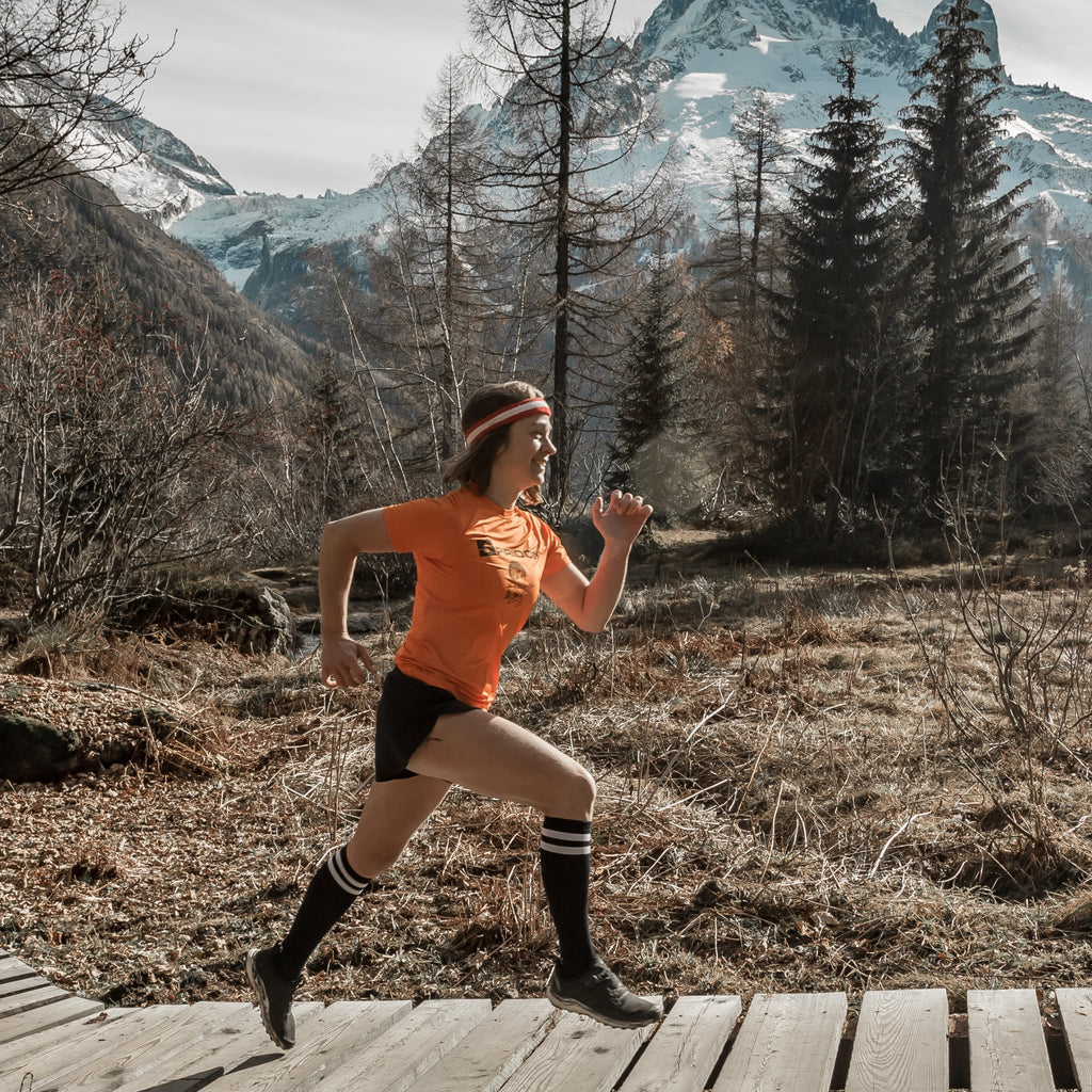 Spiridon t-shirt recyclé orange for running Fil labellisé Newlife™, Oeko-Tex® et Global Recycle standard trail marathon femme