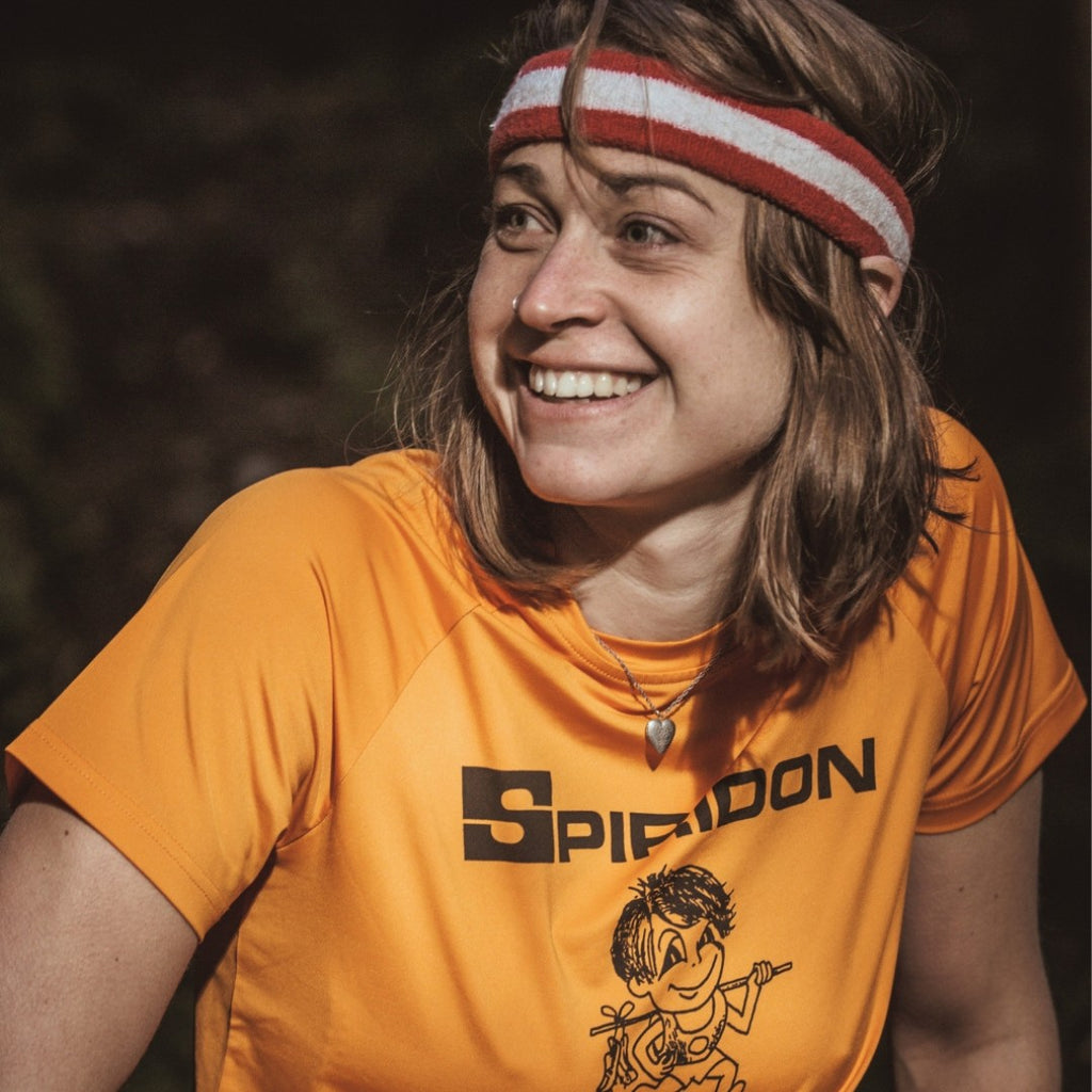 Spiridon t-shirt recyclé orange for running Fil labellisé Newlife™, Oeko-Tex® et Global Recycle standard trail marathon femme